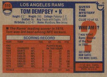 1976 Topps #519 Tom Dempsey Back