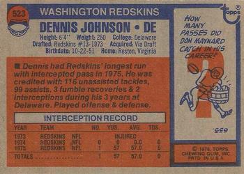 1976 Topps #523 Dennis Johnson Back