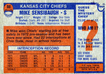 1976 Topps #86 Mike Sensibaugh Back