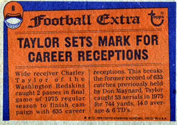 1976 Topps #8 Charley Taylor Back