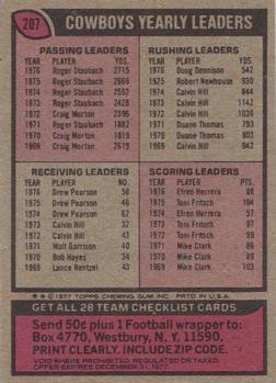 1977 Topps #207 Cowboys Checklist/Leaders Back