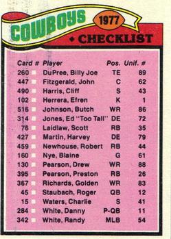 1977 Topps #207 Cowboys Checklist/Leaders Front