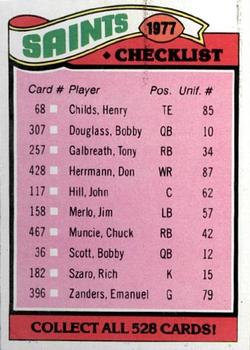 1977 Topps #217 Saints Checklist/Leaders Front