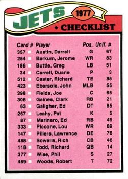 1977 Topps #219 Jets Checklist/Leaders Front