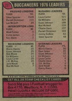 1977 Topps #227 Buccaneers Checklist/Leaders Back