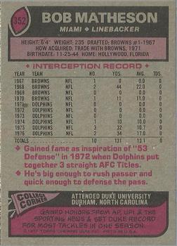 1977 Topps #352 Bob Matheson Back