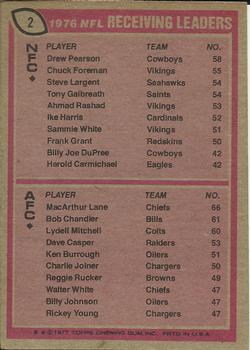 1977 Topps #2 1976 Receiving Leaders (Drew Pearson / MacArthur Lane) Back