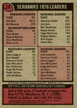 1977 Topps #226 Seahawks Checklist/Leaders Back