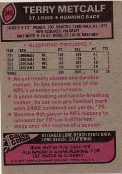 1977 Topps #345 Terry Metcalf Back