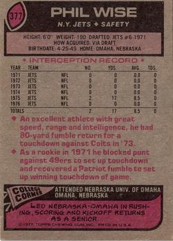 1977 Topps #377 Phil Wise Back