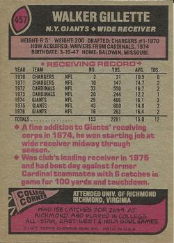 1977 Topps #457 Walker Gillette Back