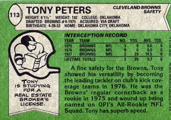 1978 Topps #113 Tony Peters Back