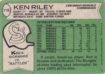 1978 Topps #115 Ken Riley Back