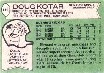 1978 Topps #119 Doug Kotar Back