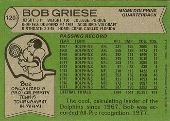 1978 Topps #120 Bob Griese Back