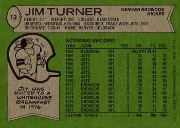 1978 Topps #12 Jim Turner Back