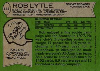1978 Topps #144 Rob Lytle Back