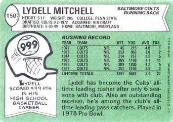 1978 Topps #150 Lydell Mitchell Back