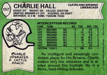 1978 Topps #157 Charlie Hall Back