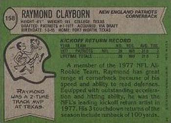 1978 Topps #158 Raymond Clayborn Back