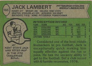 1978 Topps #165 Jack Lambert Back