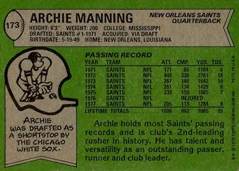 1978 Topps #173 Archie Manning Back