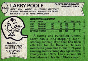 1978 Topps #184 Larry Poole Back