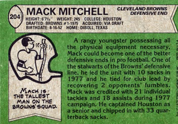 1978 Topps #204 Mack Mitchell Back