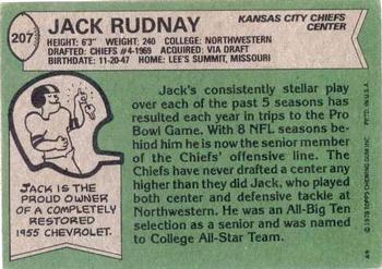 1978 Topps #207 Jack Rudnay Back