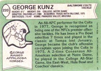 1978 Topps #220 George Kunz Back