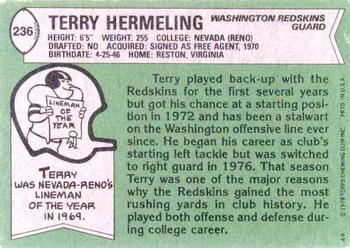 1978 Topps #236 Terry Hermeling Back