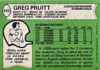 1978 Topps #245 Greg Pruitt Back