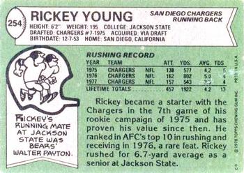 1978 Topps #254 Rickey Young Back