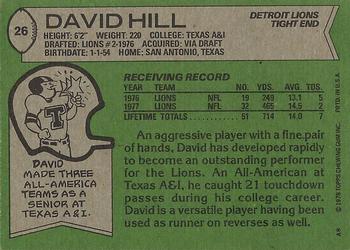 1978 Topps #26 David Hill Back