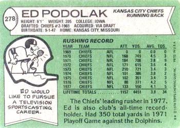 1978 Topps #278 Ed Podolak Back