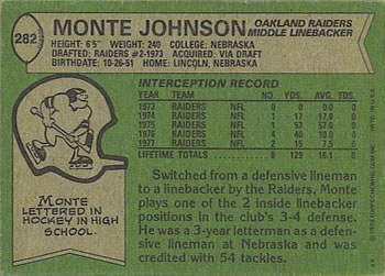 1978 Topps #282 Monte Johnson Back