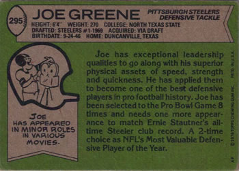 1978 Topps #295 Joe Greene Back