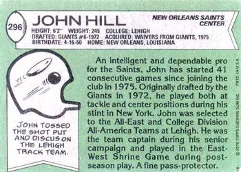 1978 Topps #296 John Hill Back