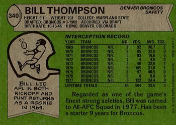 1978 Topps #340 Bill Thompson Back
