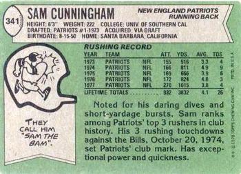 1978 Topps #341 Sam Cunningham Back
