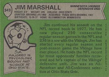 1978 Topps #343 Jim Marshall Back