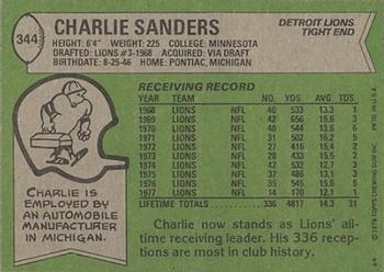 1978 Topps #344 Charlie Sanders Back