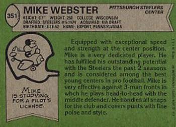 1978 Topps #351 Mike Webster Back
