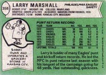 1978 Topps #358 Larry Marshall Back