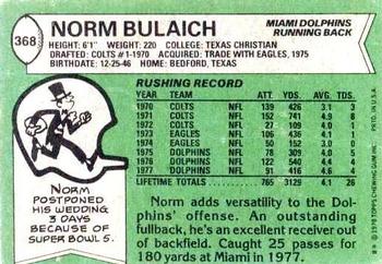 1978 Topps #368 Norm Bulaich Back