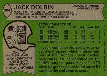 1978 Topps #384 Jack Dolbin Back