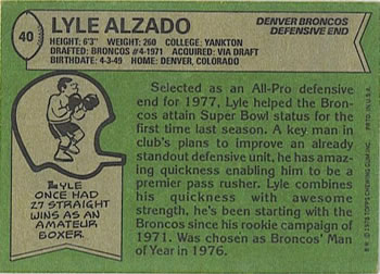 1978 Topps #40 Lyle Alzado Back