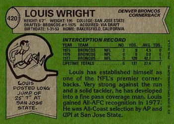 1978 Topps #420 Louis Wright Back