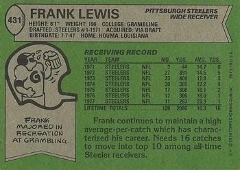 1978 Topps #431 Frank Lewis Back