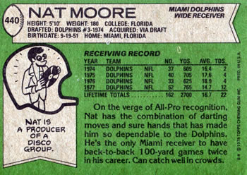 1978 Topps #440 Nat Moore Back